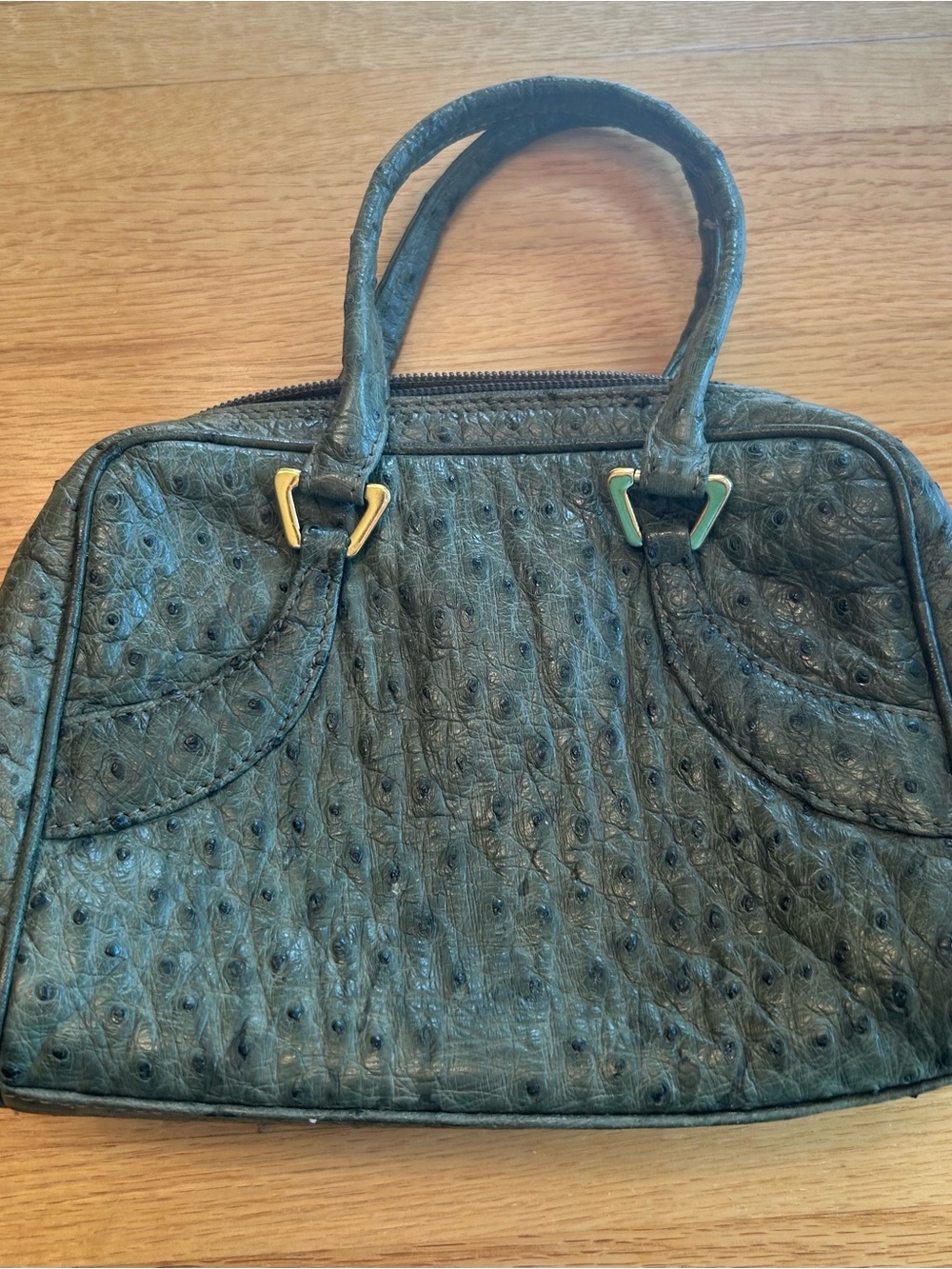 Genuine Ostrich Sage Green Vintage Handbag